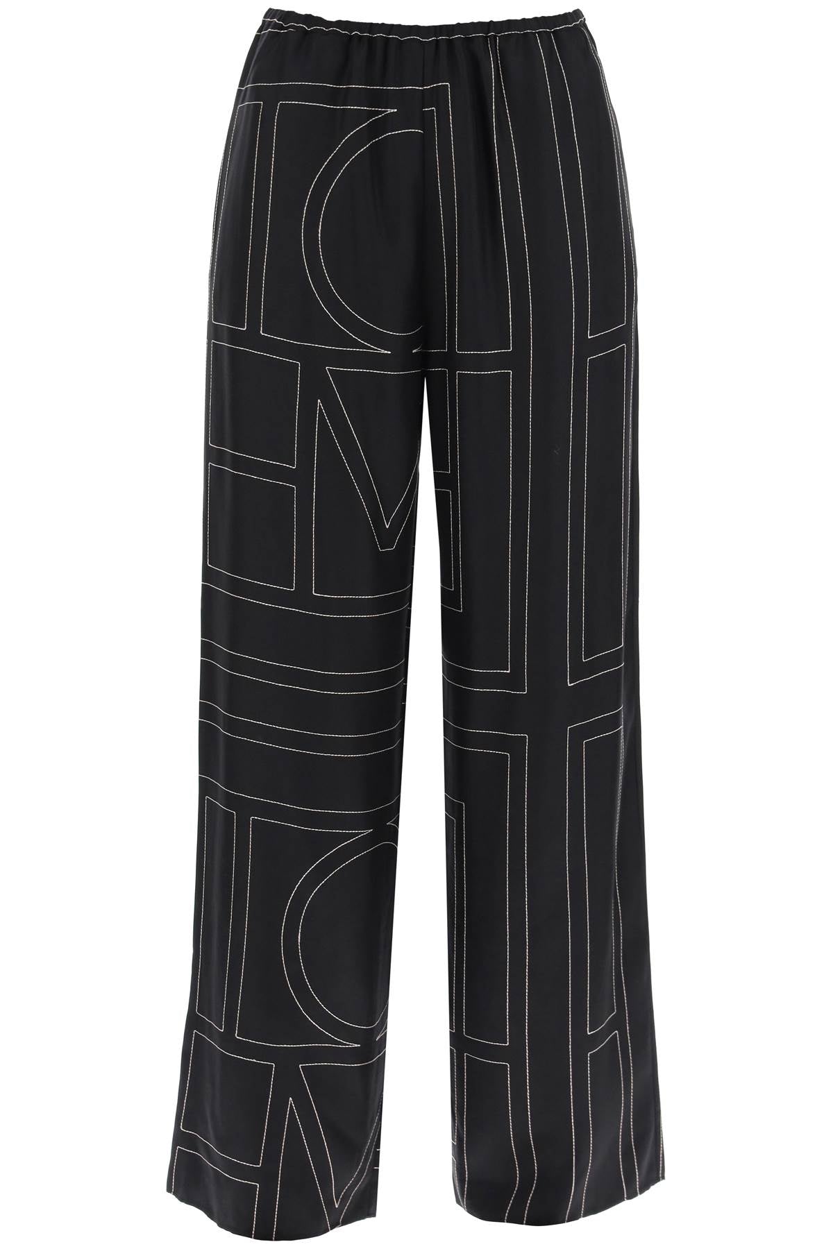 Monogram Silk Pajama Pants  - Black