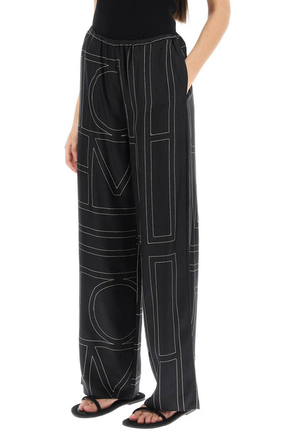 Monogram Silk Pajama Pants  - Black