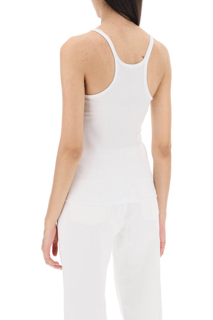 Scoop Neck Rib Tank Top  - White