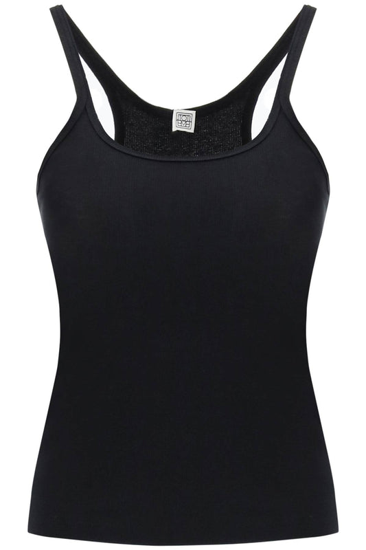 Scoop Neck Rib Tank Top  - Black