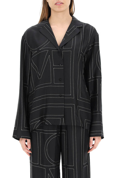 Monogram Silk Pajama Top  - Black