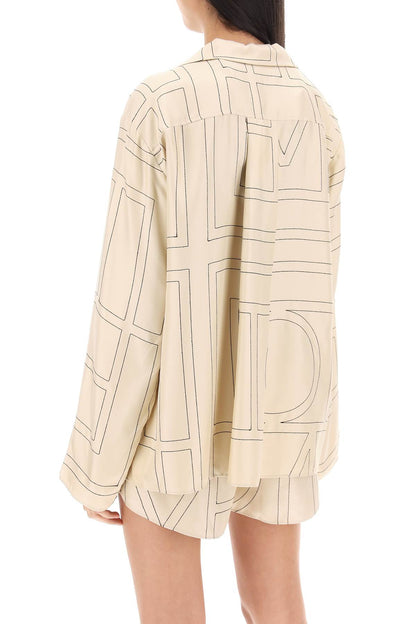 Monogram Silk Pajama Top  - Beige