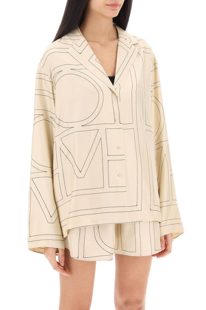 Monogram Silk Pajama Top  - Beige