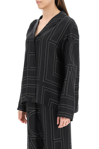 Monogram Silk Pajama Top  - Black