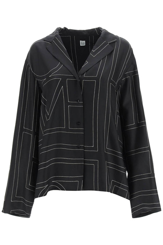 Monogram Silk Pajama Top  - Black