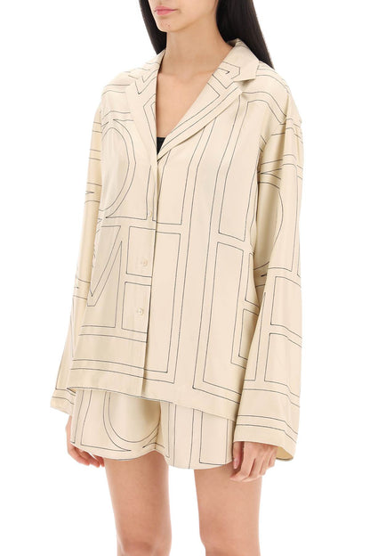 Monogram Silk Pajama Top  - Beige