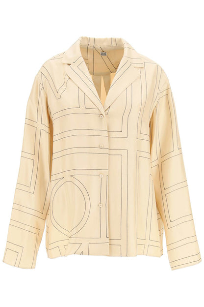 Monogram Silk Pajama Top  - Beige