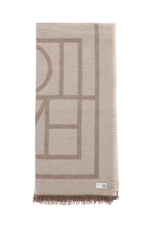 Cashmere Blend Monogram Scarf  - Beige