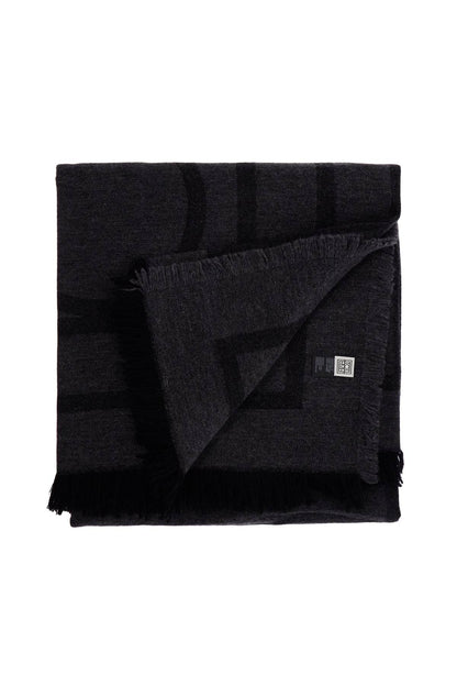 Dark Grey Wool And Cashmere Scarf With Monogram Pattern  - Grey