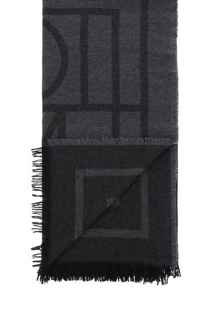 Cashmere Blend Monogram Scarf  - Grey