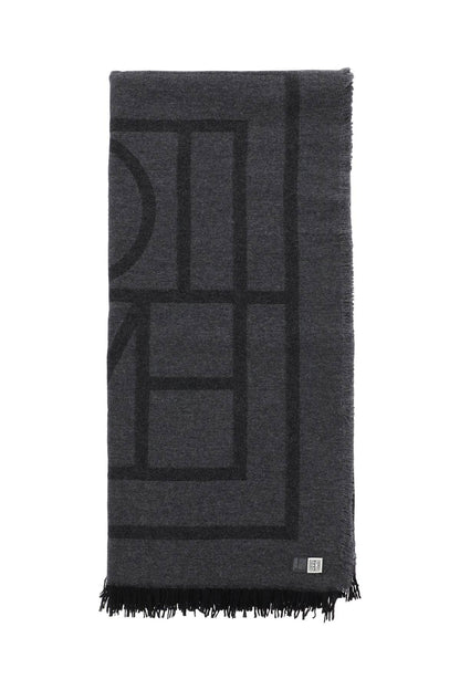 Cashmere Blend Monogram Scarf  - Grey