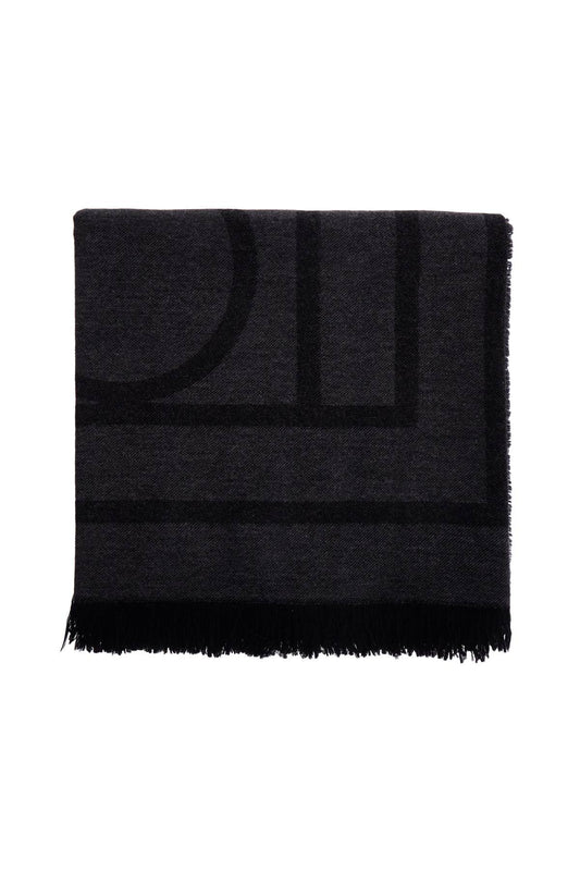 Dark Grey Wool And Cashmere Scarf With Monogram Pattern  - Grey