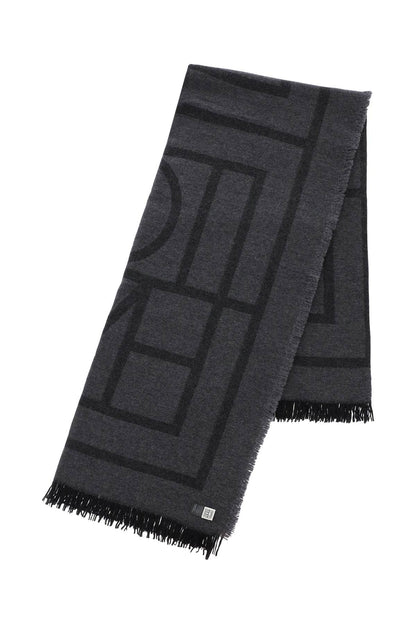 Cashmere Blend Monogram Scarf  - Grey