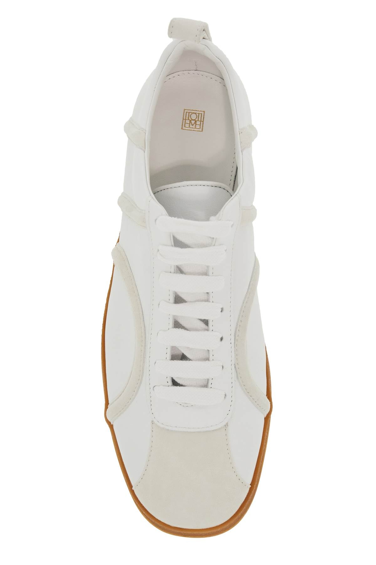 Leather Sneakers With Suede Monogram  - White