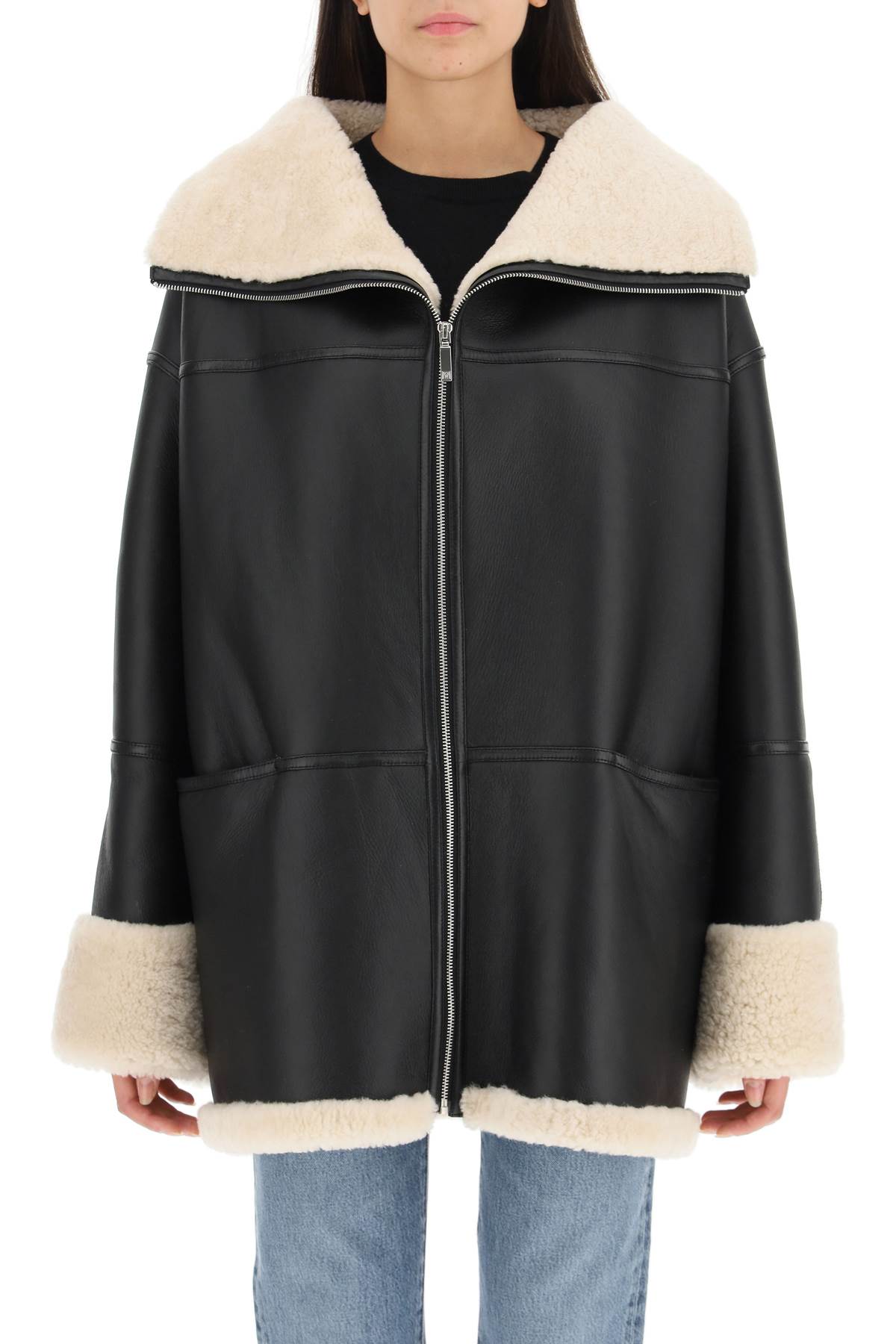 Oversized Shearling Jacket  - Black