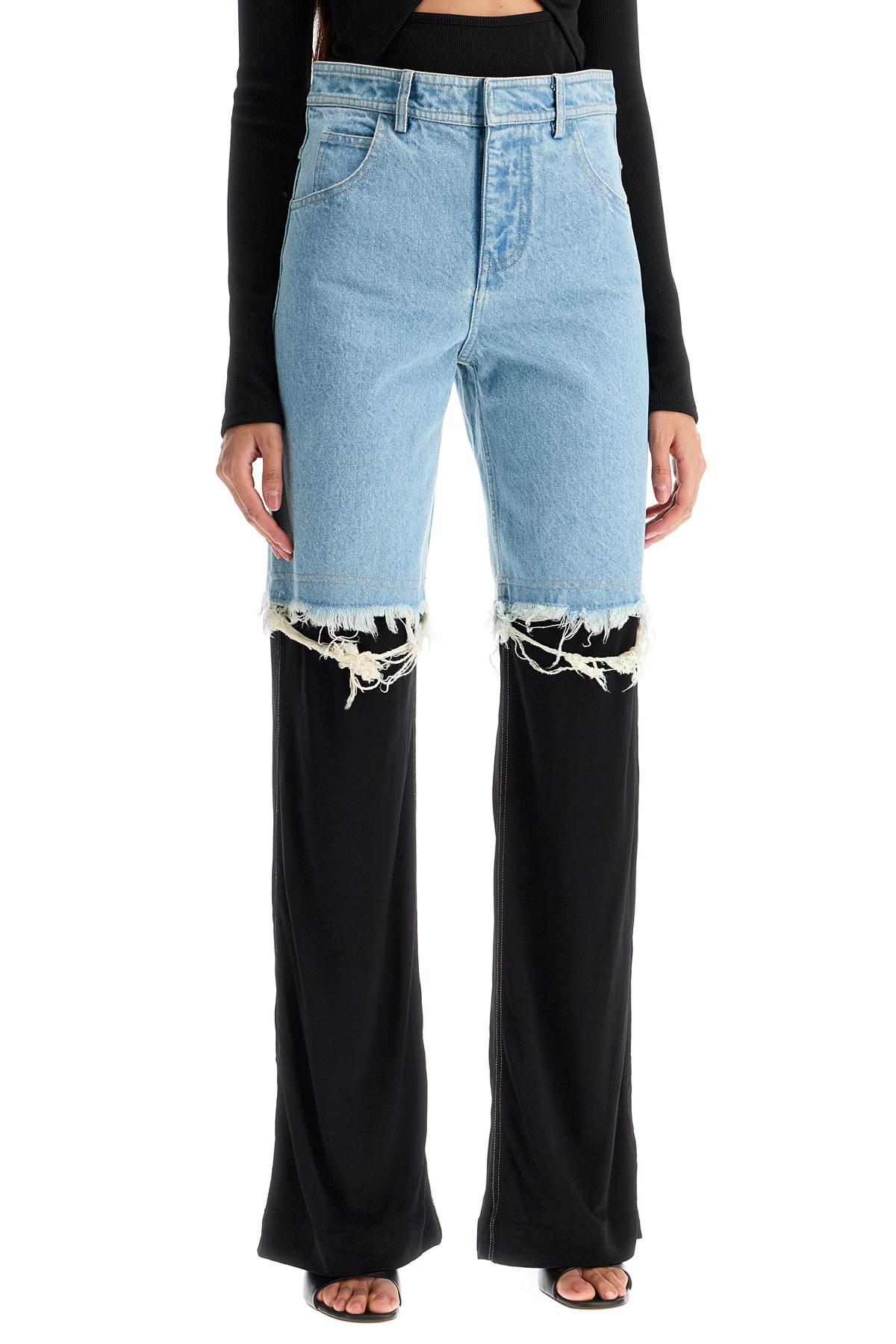 High-waisted Jeans With Jersey Inserts  - Blue