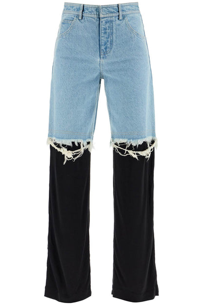 High-waisted Jeans With Jersey Inserts  - Blue