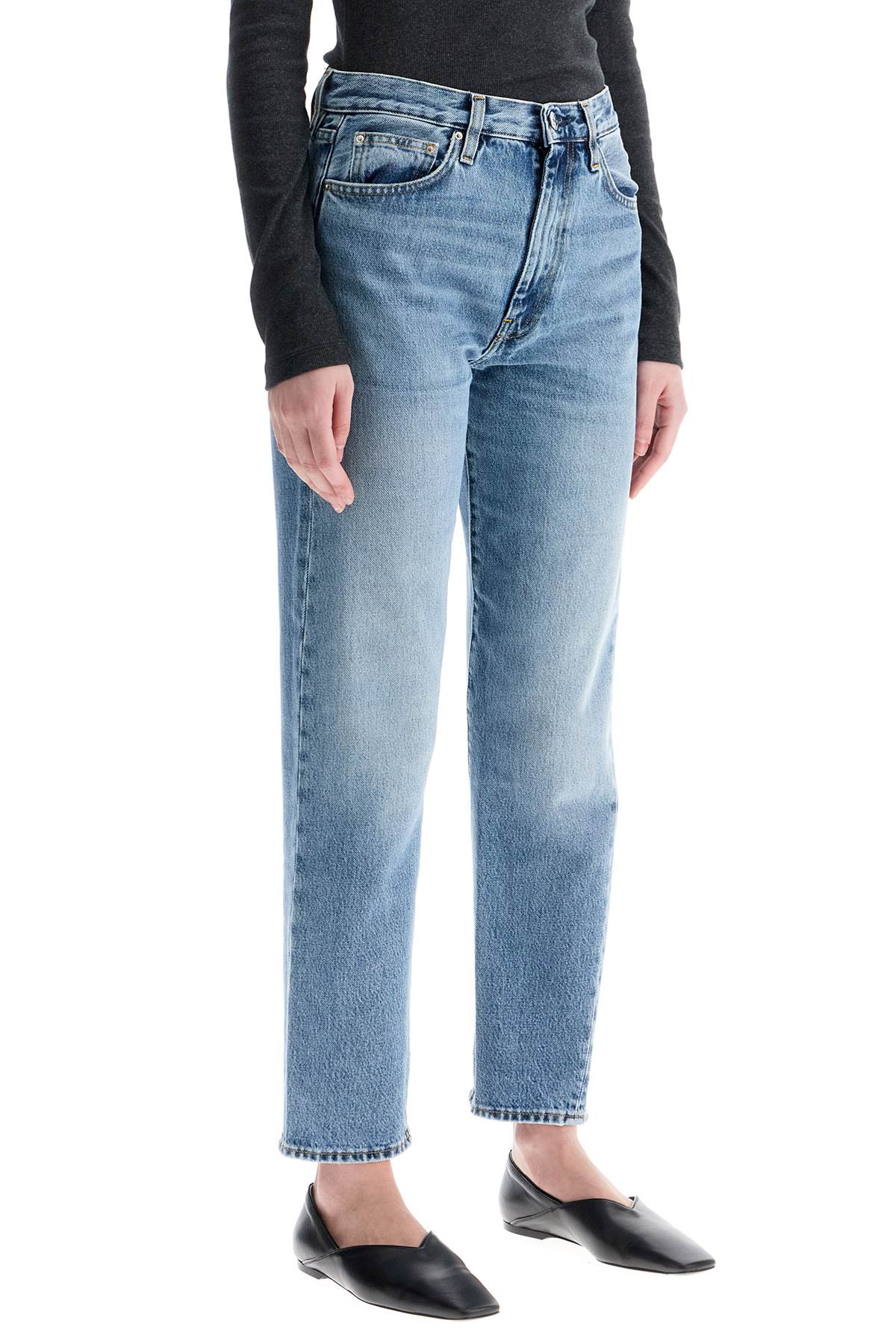 Worn Blue Organic Cotton Jeans With Twisted Seams  - Blue