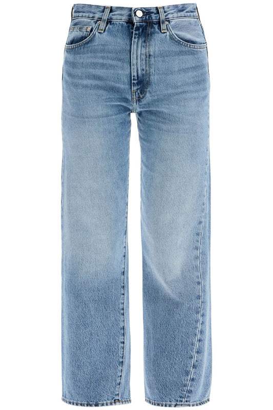 Worn Blue Organic Cotton Jeans With Twisted Seams  - Blue