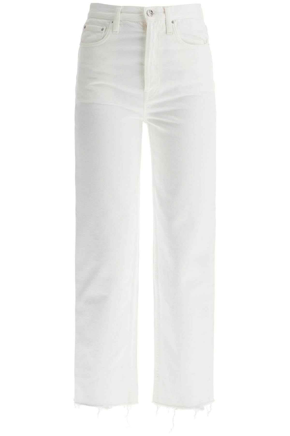 Off-white Organic Cotton Jeans With Frayed Hem  - White