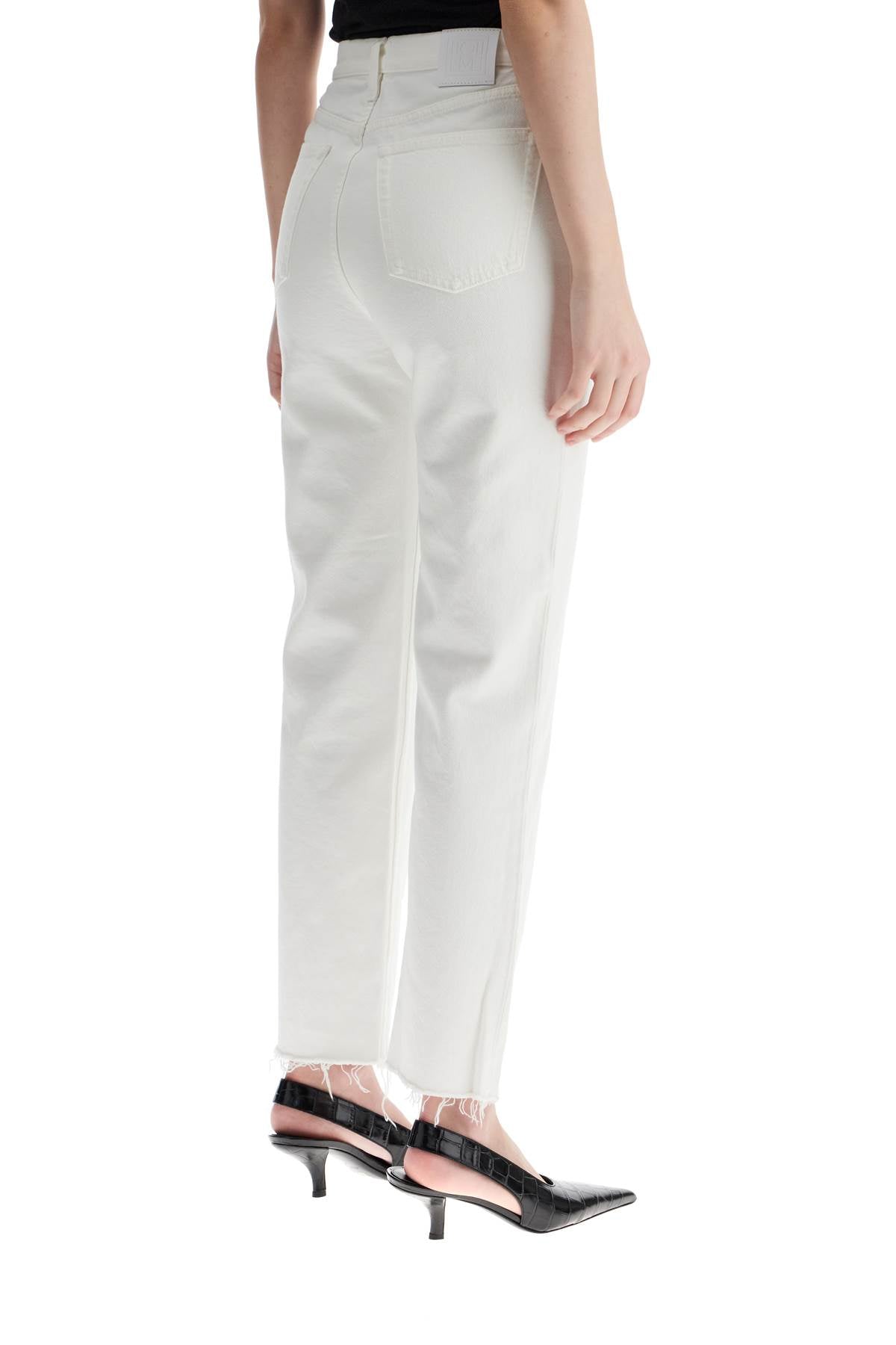 Off-white Organic Cotton Jeans With Frayed Hem  - White