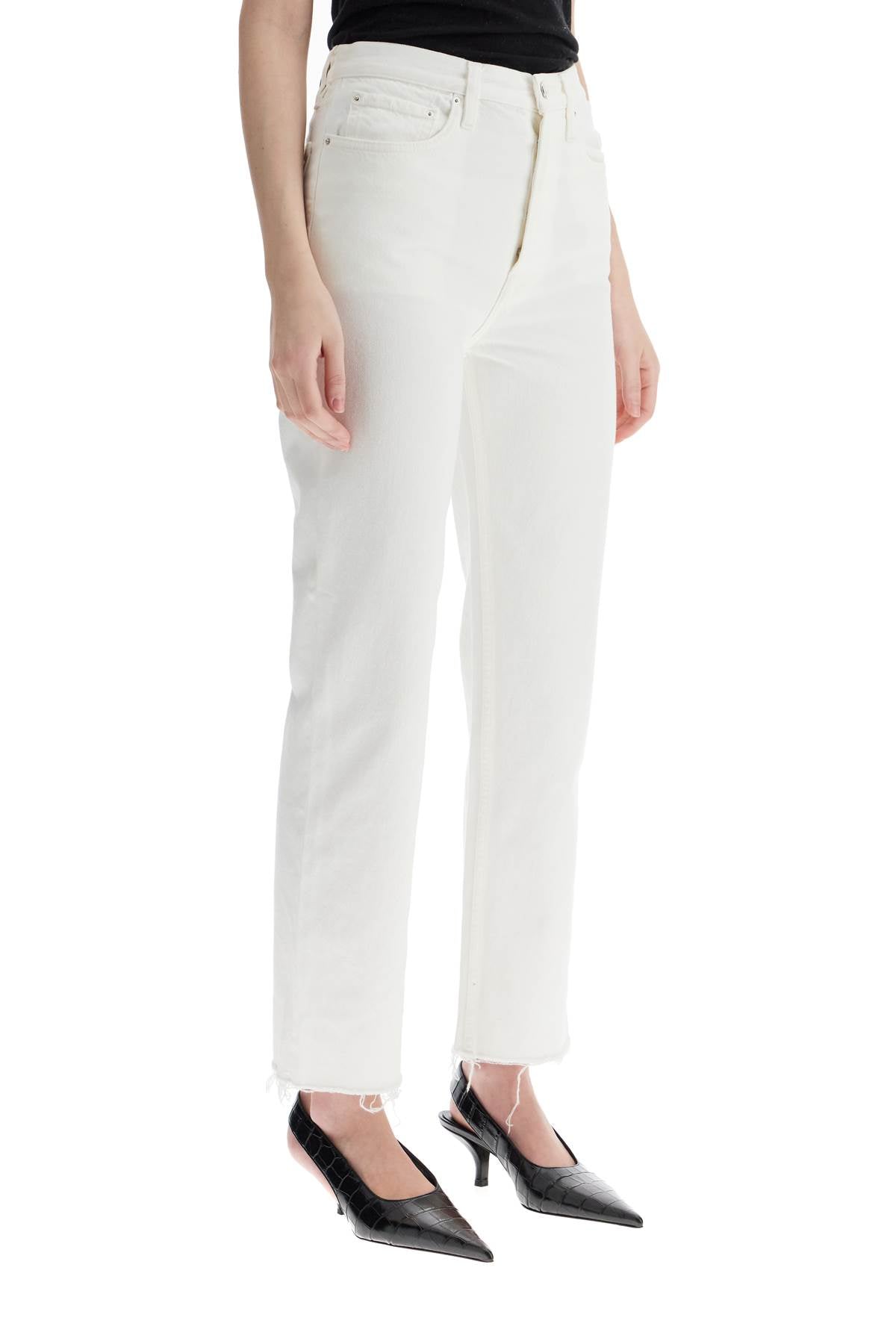 Off-white Organic Cotton Jeans With Frayed Hem  - White