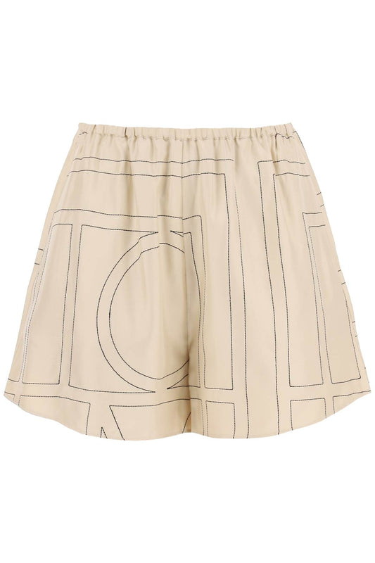 Monogram Silk Pj Shorts  - Beige