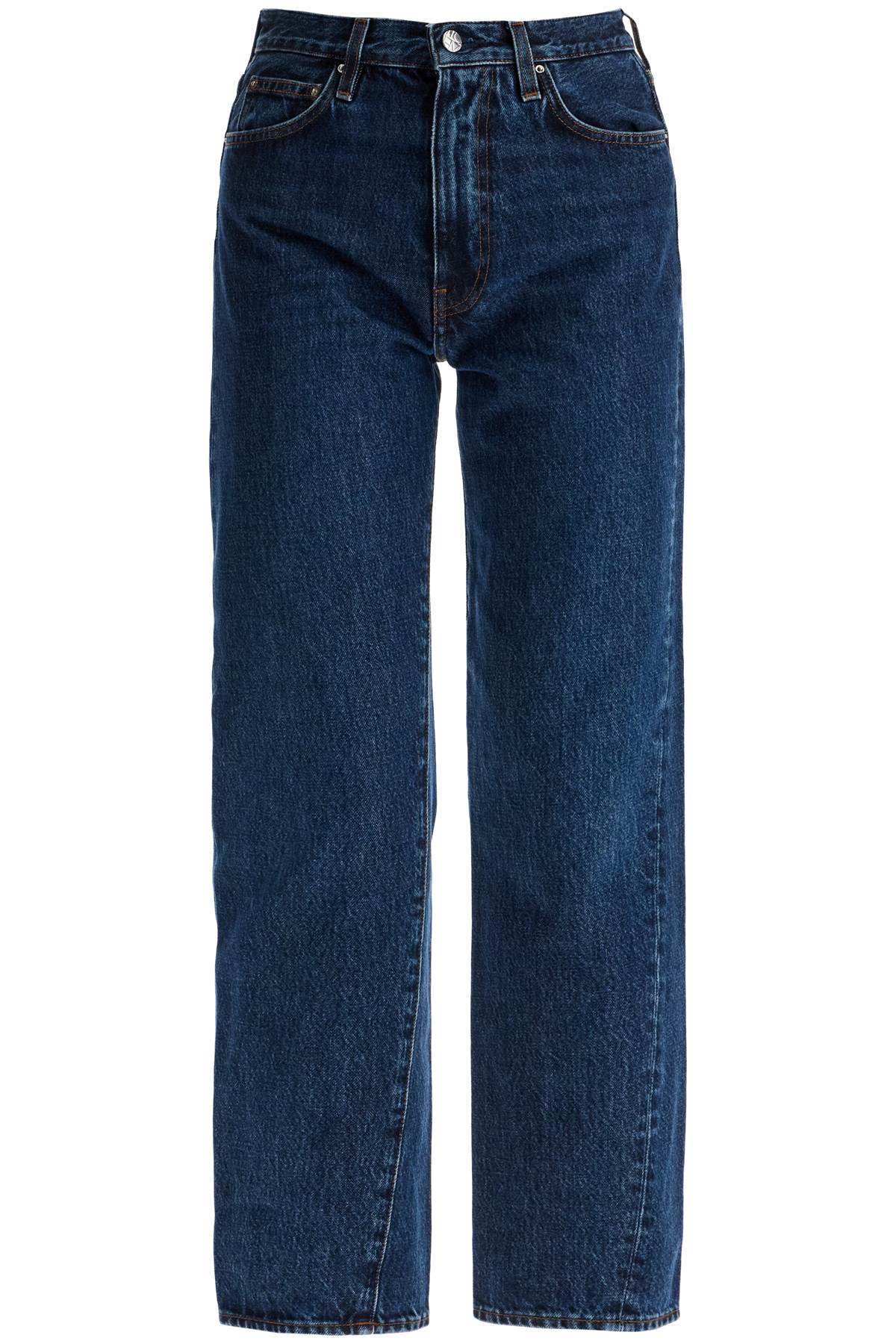 Dark Blue Organic Cotton Jeans With Twisted Seams  - Blue