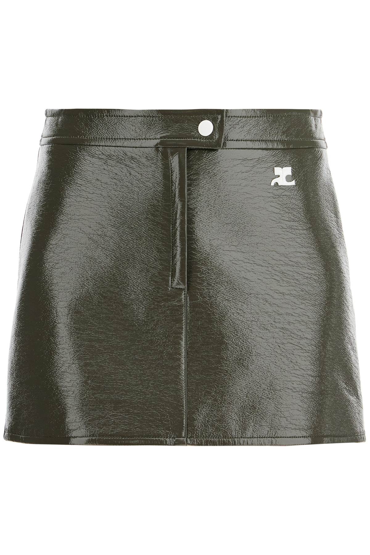 Coated Cotton Mini Skirt  - Khaki