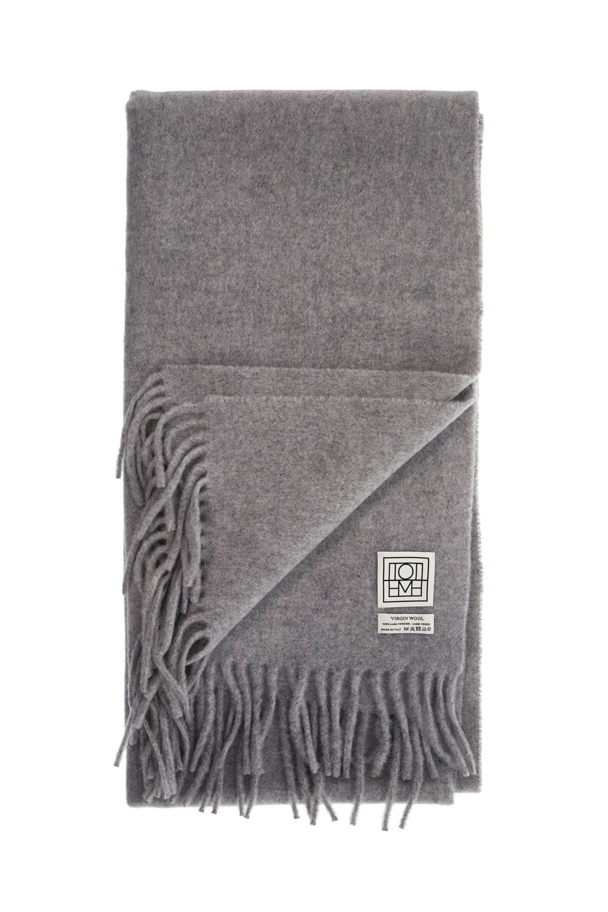 Light Grey Melange Rws Virgin Wool Scarf With Fringes  - Grey