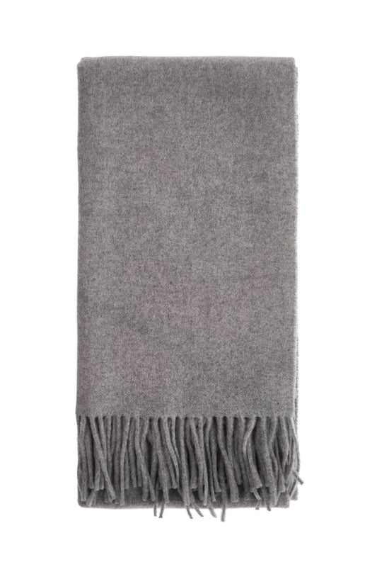 Light Grey Melange Rws Virgin Wool Scarf With Fringes  - Grey