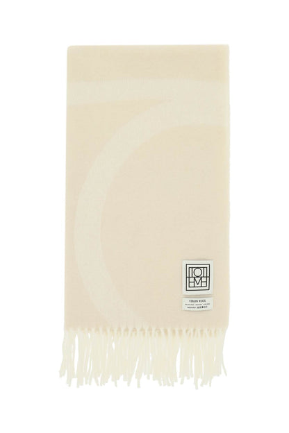 Monogram Jacquard Wool Scarf  - Beige