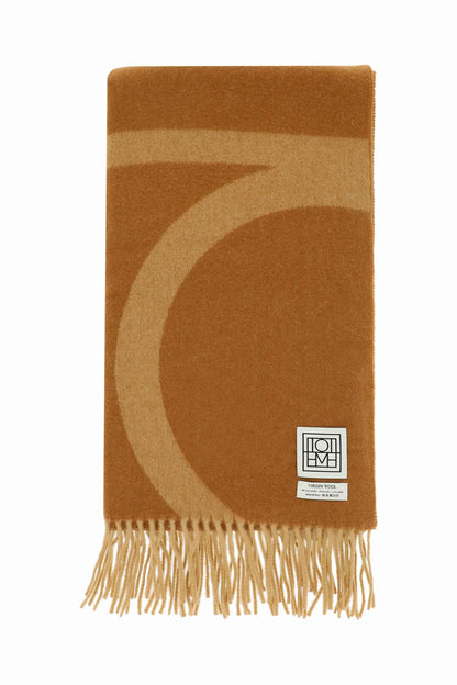 Monogram Jacquard Wool Scarf  - Brown