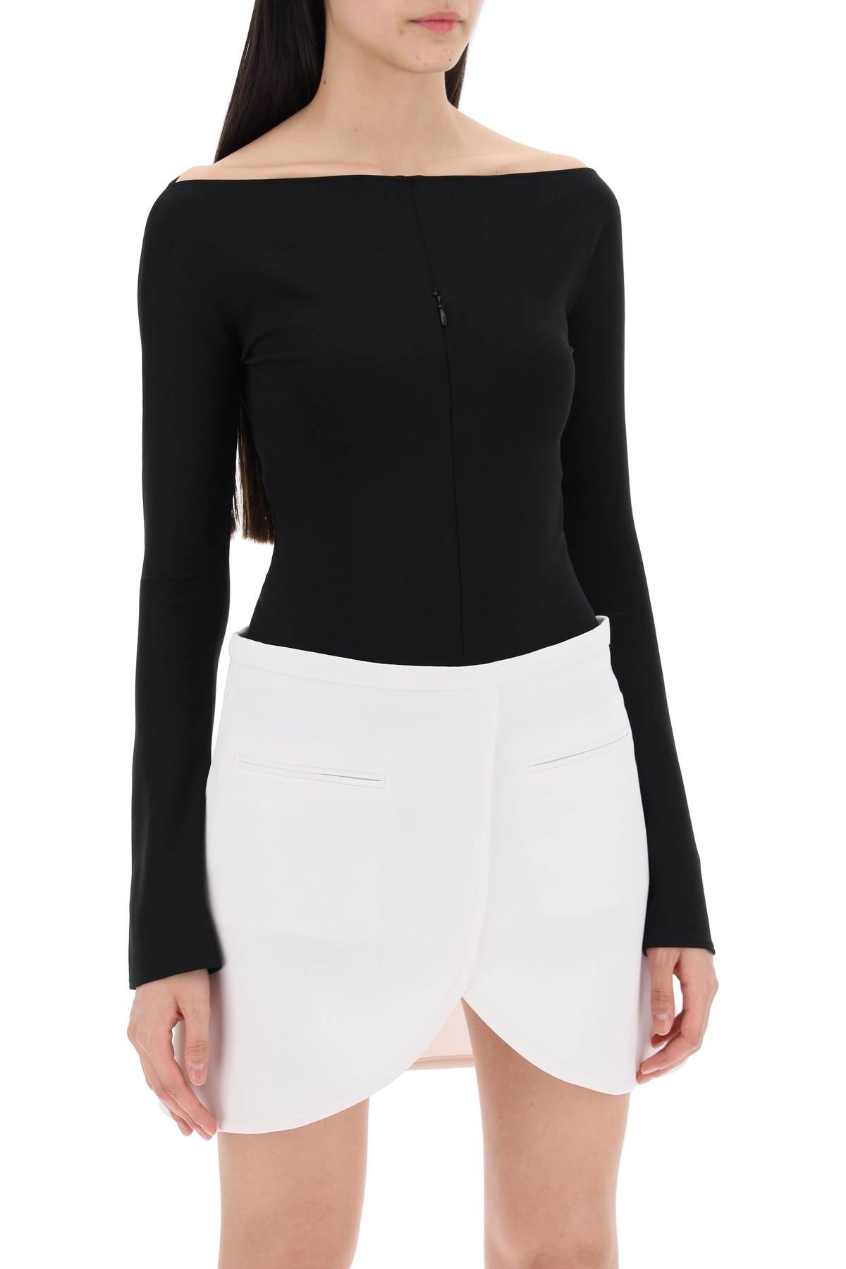 "invisible Front Zip Bodycon Dress"  - Black