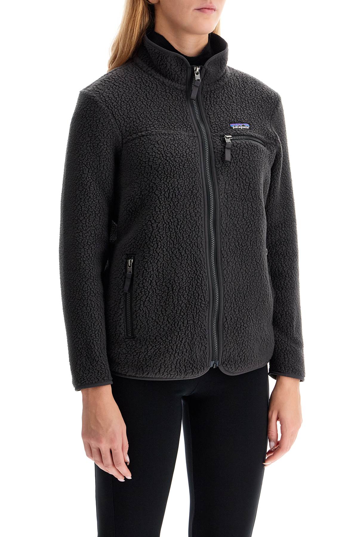 Women's Retro Pile Fleece Jacket With  - Black