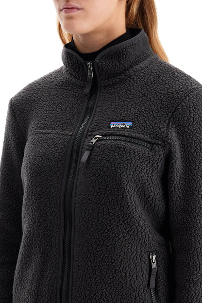 Women's Retro Pile Fleece Jacket With  - Black