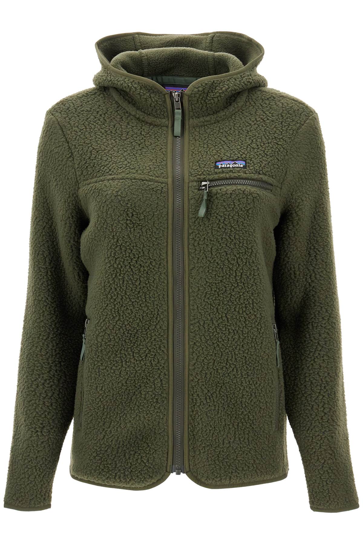 Women's Retro Pile Hoody With Zip  - Khaki