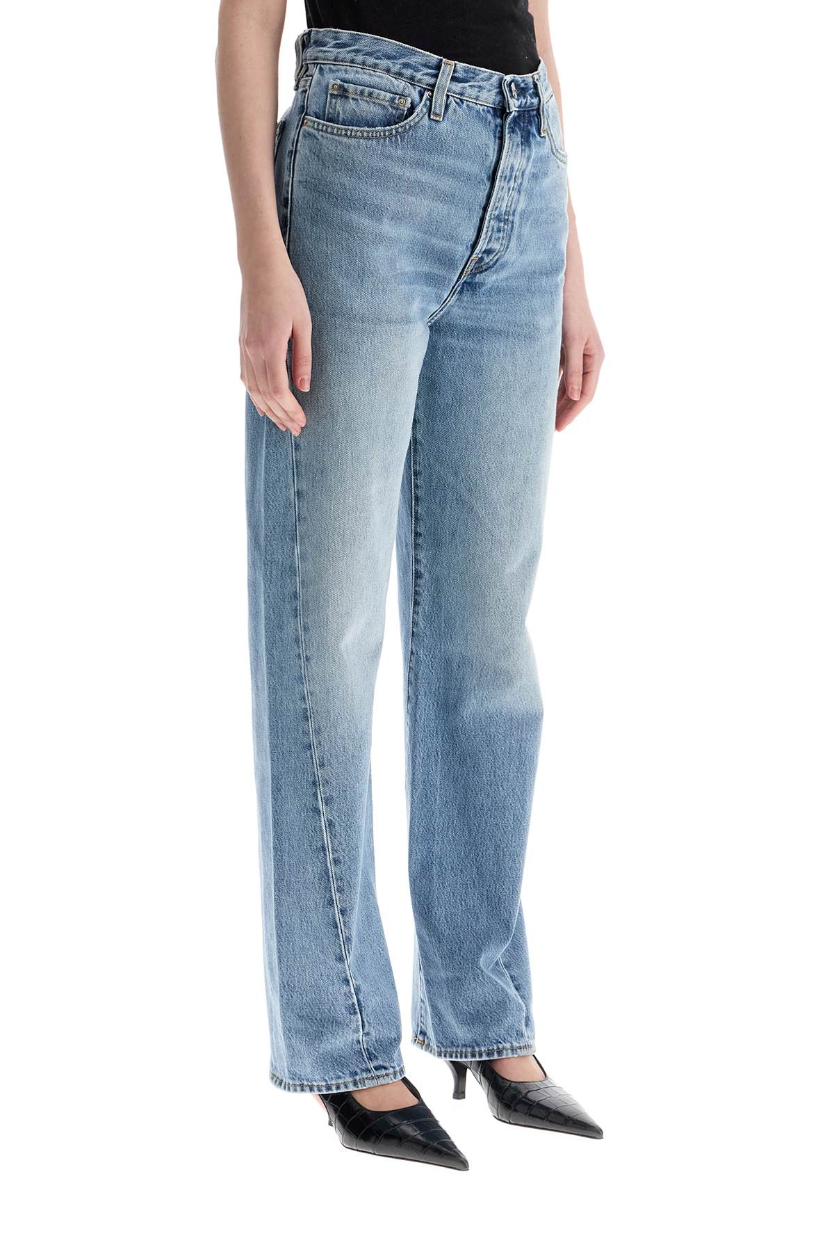 Wide Leg Organic Cotton Jeans In Worn Blue With Twisted Seams  - Blue