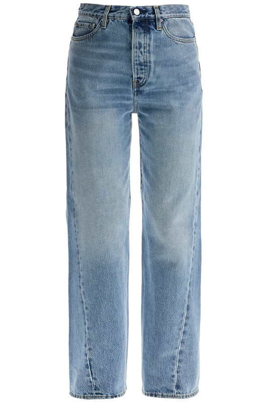 Wide Leg Organic Cotton Jeans In Worn Blue With Twisted Seams  - Blue