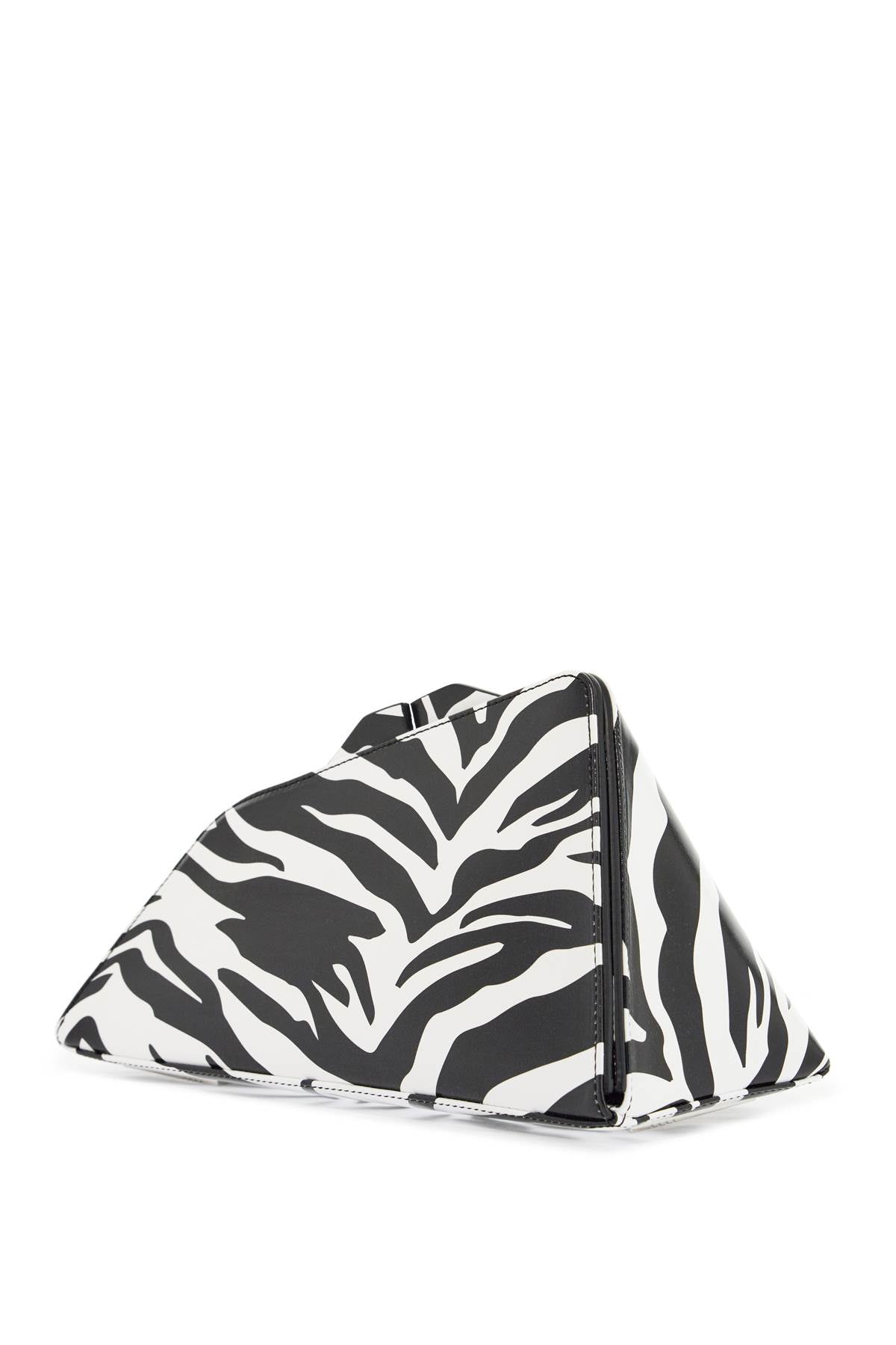 Black And White Zebra Print Calfskin Clutch With Zip  - White