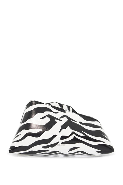 Black And White Zebra Print Calfskin Clutch With Zip  - White