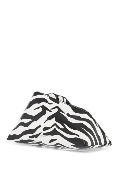 Black And White Zebra Print Calfskin Clutch With Zip  - White