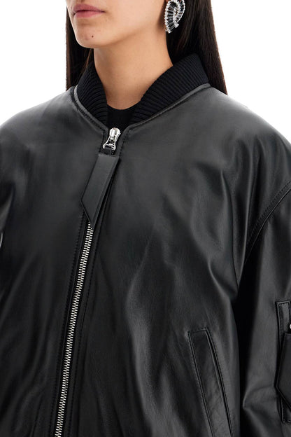 Anja Leather Bomber Jacket  - Nero