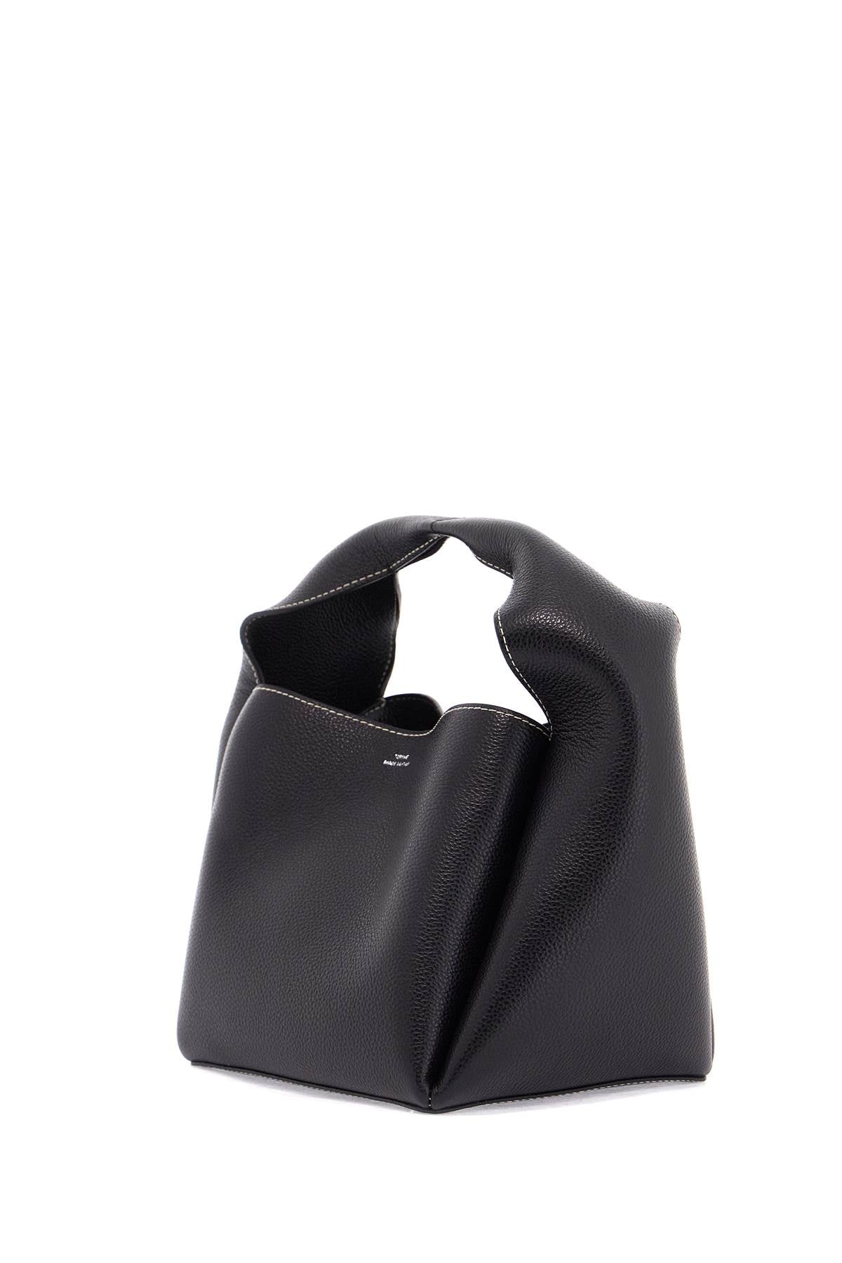 Black Calfskin Bucket Bag With Adjustable Shoulder Strap  - Black