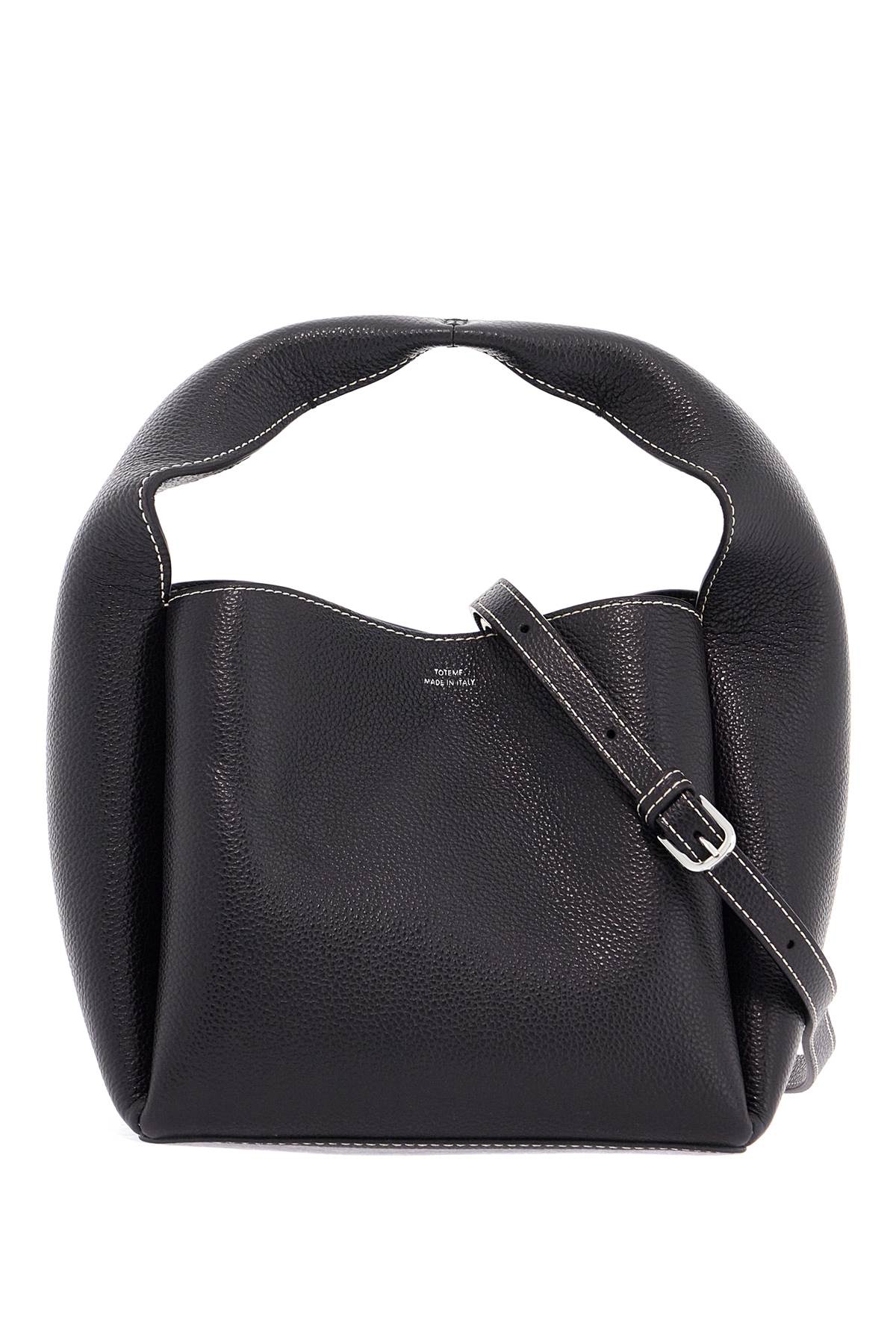 Black Calfskin Bucket Bag With Adjustable Shoulder Strap  - Black