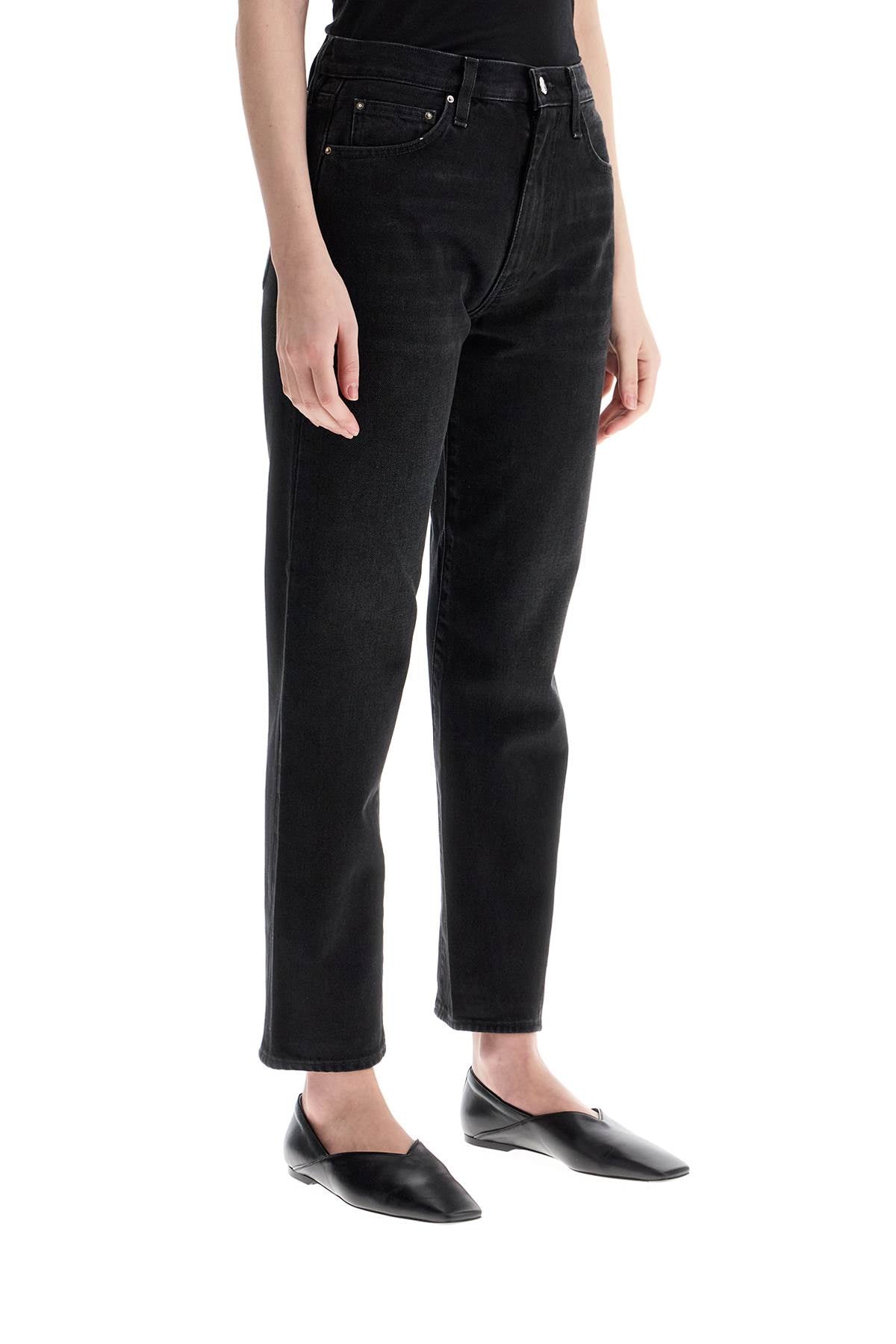 Faded Black Organic Cotton Jeans With Twisted Seams  - Black