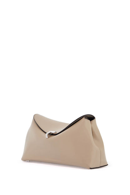 Light Beige Calfskin Clutch With Metal Closure  - Beige