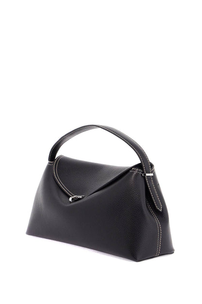 Black Leather T-lock Handbag With Adjustable Strap  - Black