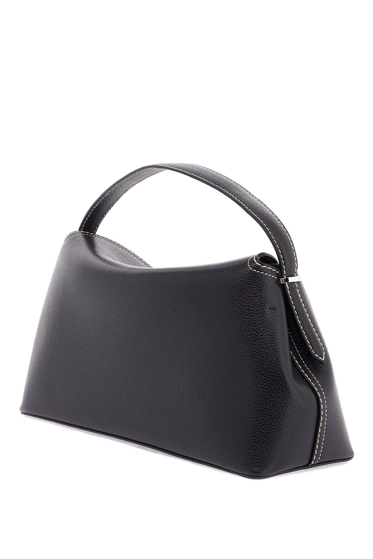 Black Leather T-lock Handbag With Adjustable Strap  - Black