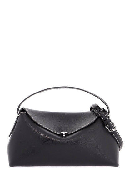 Black Leather T-lock Handbag With Adjustable Strap  - Black